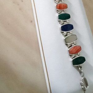 Bracelet Solid Silver 950 Mix Gemstones .New